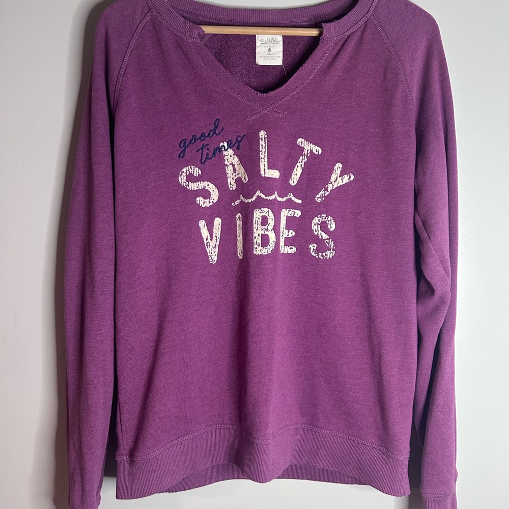 Salt Life Sweatshirt Womens L Maroon Salty Vibes Long Sleeve Pullover Beachy